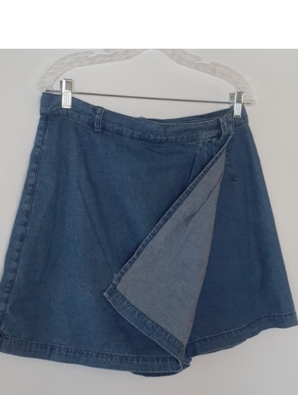 Ellen Tracy Denim Mini Skirt Skort Pleated Wrap Front 100% Cotton Y2K Sz 14